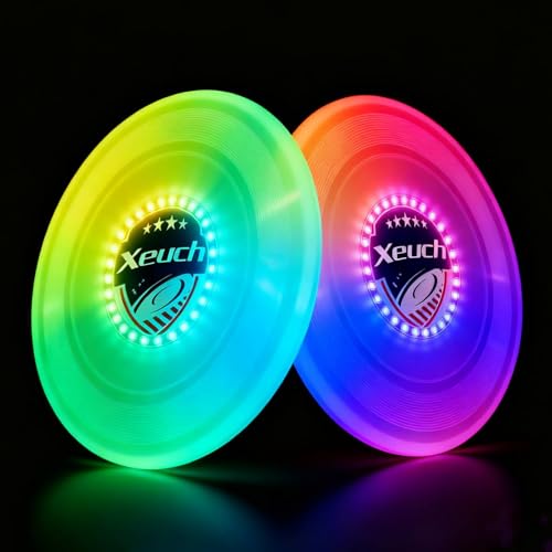 Xeuch Light Up Flying Disc, 175g, 16 Lighting Modes, 4 Brightness, 600mAh Rechargeable Battery, Built-in Timer and Sensor for Beach Camping Outdoor Games, Gift for Teens/Adults - style: Star