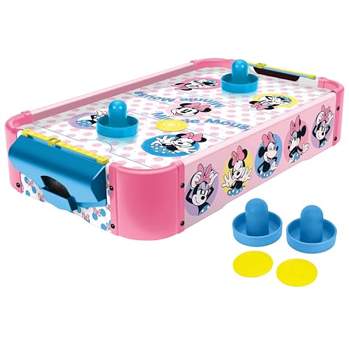 Disney Minnie Mouse Air Hockey Table for Kids - Wooden Tabletop Game with Puck, Pushers & Air Flow System - Disney Toys for Kids 4+