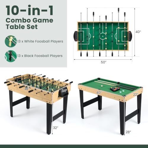 Goplus 10-in-1 Combination Multi Game Table Set, Adult Size Combo Game Table W/Foosball, Table Tennis, Pool, Air Hockey Table, Bowling, Chess, Checkers, Backgammon for Game Night - color: ['Black', 'Brown']