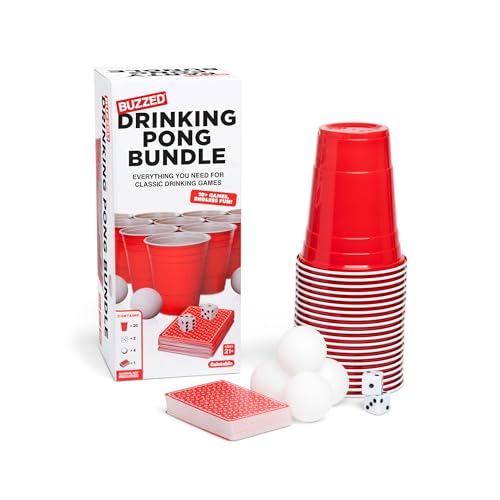 Buzzed Drinking Pong Bundle Kit – Bachelor Party Essentials for Drinking Games, Summer Party Activity for Adults, Outdoor & Poolside Fun, Includes Dice, Pong Balls, Cups & Cards for 10+ Ways to Play - style: Party Pong Bundle