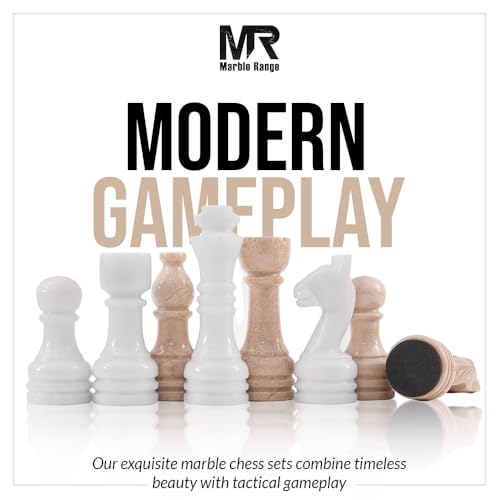 Marble Chess Set 15" Inches White & Verona with Storage Box and 2 Extra Queen Handmade Classic Board Games for Adults, Luxury Chess Board & Marble Chess Set for Adults - color: White & Verona