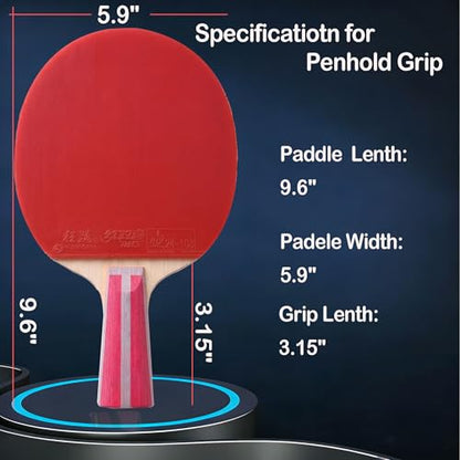 DHS Ping Pong Paddles with Fabric Paddle Cover Case，Sticky Rubber for Max Spin, 7-Ply Wood Table Tennis Racket, Tournament Ready - style: 4006-Penhold