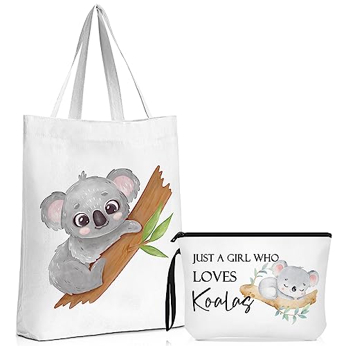 Sieral 2 Pcs Animal Lover Bag Gift for Women Travel Canvas Tote Portable Zipper Pouch Canvas Reusable Grocery Tote - style: Koala