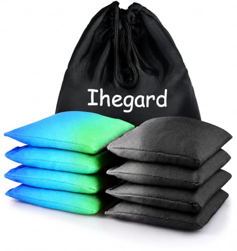 Cornhole Bags Set of 8, Weather Resistant Cornhole Bean Bags with Gradient Design, Durable Modified Size Corn Hole Bags for Outdoor Tossing Games, Includes Tote Bag - color: BlackGrey & BlueGreen