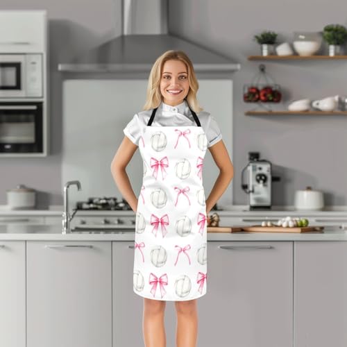 Manfei Blue Bowknot Kids Kitchen Apron - color: Pink and White