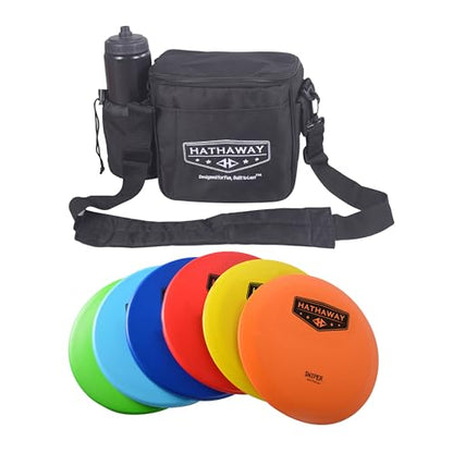Hathaway Disc Golf Starter Set with Bag – 8.25” Frisbee Golf Discs Set with PVC Carrying Bag for Basic Disc Golf Accessories - Three Drivers, Two Mid-Range & One Approach/Putter Disc Golf Set with Bag