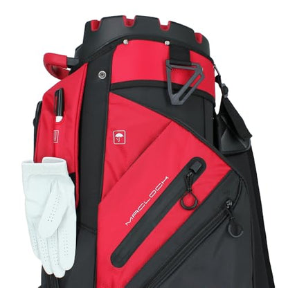 MacGregor MACLOCK Ultimate Divider System Cart Bag with 14 Way Organizer Divider Top and Individual Club Locking Slots - color: Black/Red