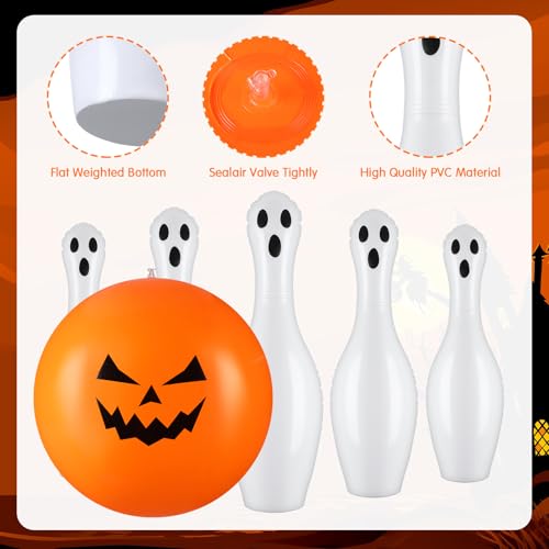 Lunmon 11 Pcs Easter Giant Inflatable Bowling Set 27 Inch Carrot Pins with 23 Inch Bowling Ball Indoor Outdoor for Adults Easter Party Yard Indoor Outdoor Games Supplies(Ghost) - style: Ghost