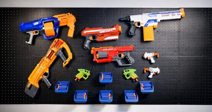 WallPeg Nerf Organizer Accessories – Pegboard Bins and Jumbo Peg Hooks Set – 6 Large Cobalt Blue Storage Bins & 20 Jumbo Peg Hooks – Nerf Storage System for Blasters, & Darts – Made in USA