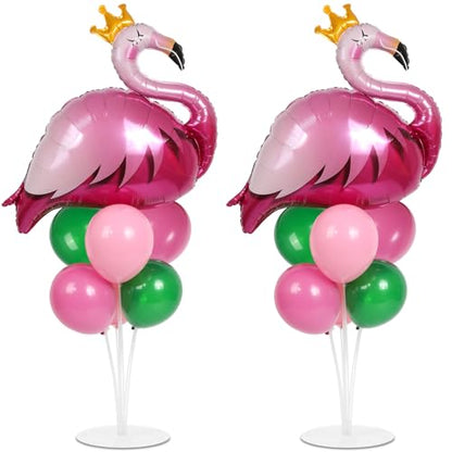2 Sets Summer Tropical Flamingo Balloon Column Stand Kit with 102 Pink Green Flamingo Foil Balloons 5.57ft Balloon Tower Stand with Base Arch Column for Birthday Wedding Hawaiian Luau Party Decortions - style: Flamingo