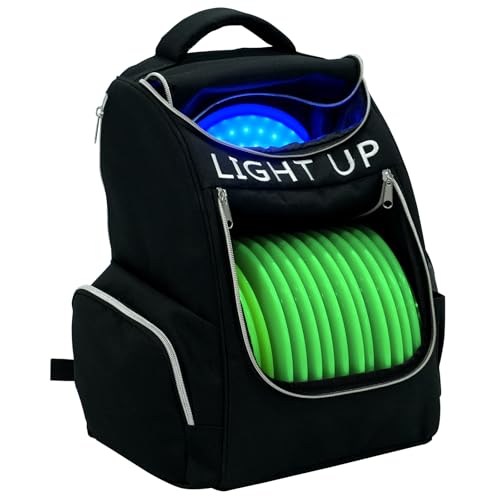 X-UFO Disc Golf Backpack & Glow-in-the-Dark Disc Light, Day & Night Dual Use Portable Beginner Glow Disc Golf Bag, Holds 18+ Discs