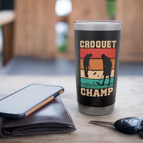 Croquet Champ Retro Funny Lawn Game Player Quote Stainless Steel Insulated Tumbler - color: Black