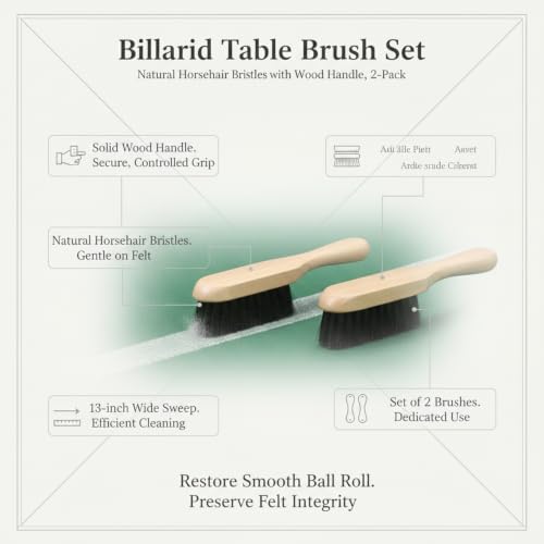 Billiard Table Brush Set, Natural Horsehair Bristles with Wood Handle for Pool Table Felt, 2-Pack - size: 9.06 x 2.76 x 1.38 in