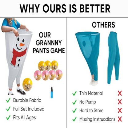 Granny Pants Yard Game – Giant Stretchy Pants Outdoor Relay Set with 10 Bouncy Balls & Pump, Hilarious Backyard Party Game for Adults, Field Day, Team Building & Family Reunions - color: Red+White