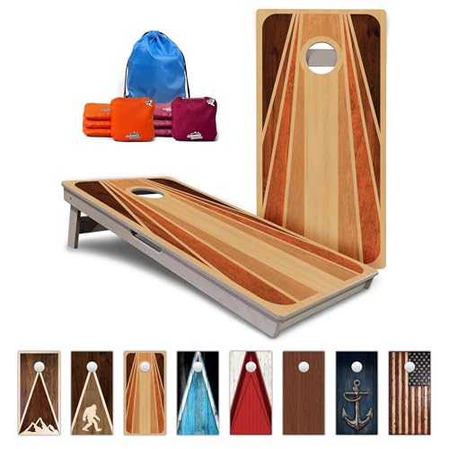 Cornhole Solutions PRO Tournament Cornhole Boards – Regulation 4 ft x 2 ft Professional Set – ¾″ Baltic Birch Plywood – Folding Legs – UV Printed & Clear Coated - color: Retro Wood