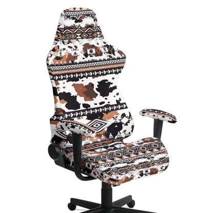 Suobstales Aztec Cow American Tribal Pattern Gaming Chair Cover Washable Gaming Chair Slipcovers with Armrest Covers, Anti-Scratch Universal Fit Ergonomic Office Desk & Racing Computer Gamer Chairs - color: Aztec Cow American Tribal