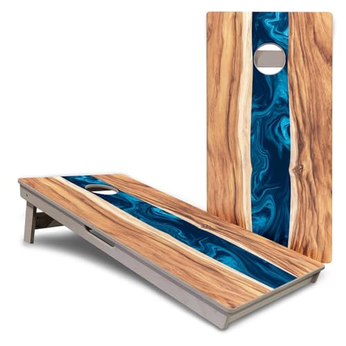 Cornhole Solutions PRO Tournament Cornhole Boards – Regulation 4ft x 2ft Professional Set – 3/4" Baltic Birch Plywood – Folding Legs, Built-in Handles – Corn Hole Game Set - color: Epoxy Live Edge