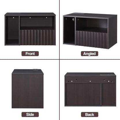 BuildHom Modern Espresso Fluted Floating Nightstand with Charging Station, NightStand with Drawers, Bedside with USB Ports and Outlets, Bedroom Furniture (Set of 2) - color: Espresso, size: Set of 2