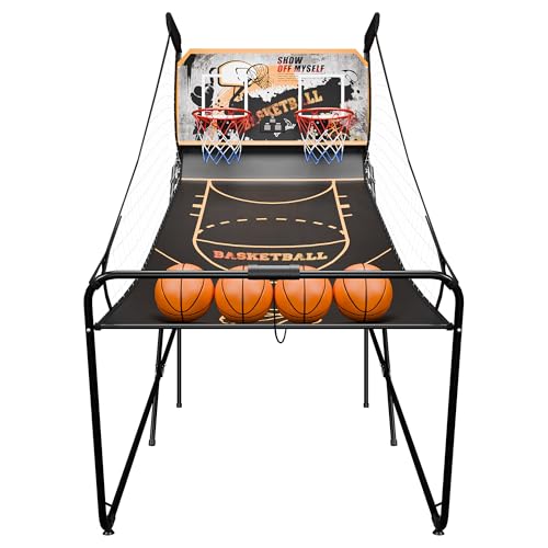 Nova Microdermabrasion Foldable Indoor Basketball Arcade Game Double Shot 2 Player W/ 4 Balls, Electronic Scoreboard and Inflation Pump (Black Gold) - color: Black Gold