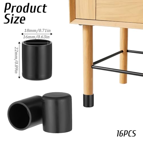 SynHHergyx 16 Pcs Foosball End Caps, 15.8mm Black Foosball Table Cover Parts Rod End Cap Universal Safety Rubber Flexible Ends Caps for Standard Tables Accessories Tip Protectors