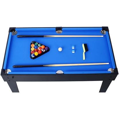 48” 6-in-1 Multi-Game Table - Billiards, Air Hockey, Foosball, Basketball, Table Tennis, and Dining Table Set for Home Game Room Blue