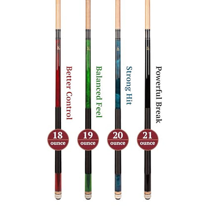 Set of Aska L2 Billiard Pool Cue Sticks, 58" Hard Rock Canadian Maple, 5/16x18 Joint, 13mm Hard Tip, Mixed Weights - style: Set of 4 Sticks
