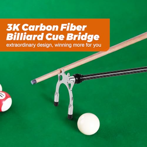 Carbon Fiber Lightweight Pool Bridge Stick, Removable Metal Heads | Made of 100% carbon fiber, sturdy & solid, easy to assemble, stretches from 17"to 55.5", compact storage bag for portability
