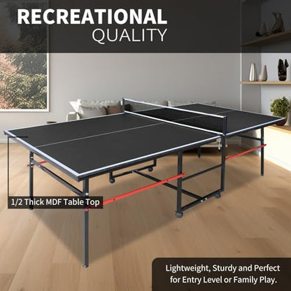 8FT Outdoor Ping Pong Table, Foldable & Portable Table Tennis Set with Net, 2 Paddles & 3 Balls, Game Table with Single Player Playback Mode - color: Black