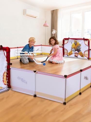 kasifei Mini Hockey Rink Set - Full Rink - Complete Indoor/Outdoor Sports Games with Steel Knee Goals, Sticks, and Ball - for Kids Ages 3 and Up