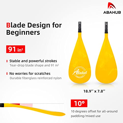 Abahub Carbon Fiber SUP Paddles, 1 x 3 Section Adjustable 67" - 86" Carbon Fiber Shaft, Lightweight Stand-up Paddle Oars for Paddleboards, with a Carrying Bag - color: Carbon Fiber Shaft & Yellow Wave Print Plastic Blad