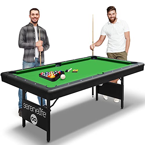 6-Ft Folding Pool Table - 76 Inch Foldable Billiard Game Table for Kids and Adults w/Accessories, Includes 2 Cues, Brush, Ball Triangle & 2 Chalk - SLPLTB76 (SLPLTB76.5)