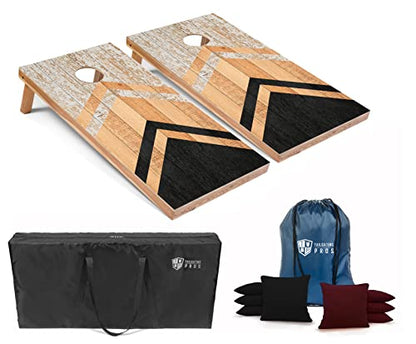 Tailgating Pros Lightweight Cornhole Boards - 4'x2' Modern Wooden Designs Cornhole Game w/Carrying Case & Set of 8 Corn Hole Bean Bags w/Tote - size: 4'x2' Boards w/LED Ring, style: Faded Mountain Peak