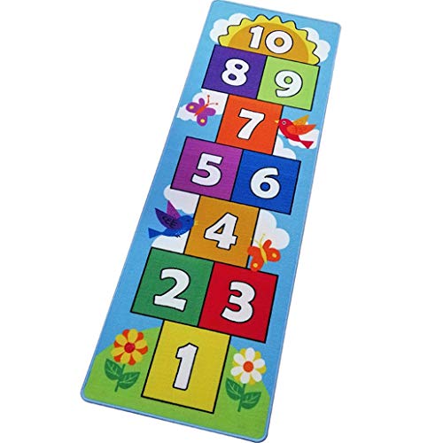 Hop and Count Hopscotch Rug, Kids Floor Play Area Rug Game Carpet Crawl Jump Mat, Children Numbers Learning Non-Slip Rug, Great for Ages 3 to 7 Boys Girls, Home Decor, 26''x55'' - size: 26''x55'' (66x140cm)
