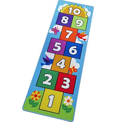Hop and Count Hopscotch Rug, Kids Floor Play Area Rug Game Carpet Crawl Jump Mat, Children Numbers Learning Non-Slip Rug, Great for Ages 3 to 7 Boys Girls, Home Decor, 26''x55'' - size: 26''x55'' (66x140cm)