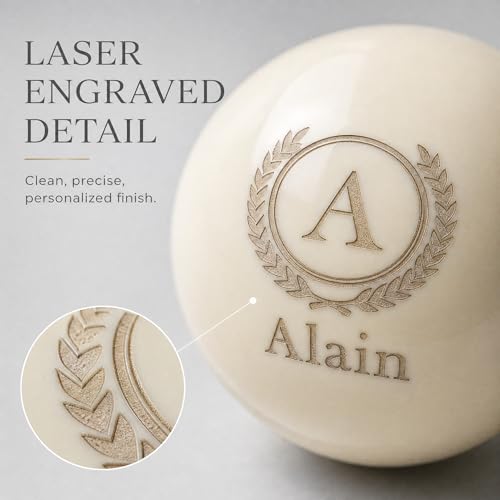 Custom Personalized Pool Ball Laser Engraved Billiard Ball Gift 2.25 Inch Standard Size Polyester Resin Desk Display Optional Ball Stand Add-On White - color: White