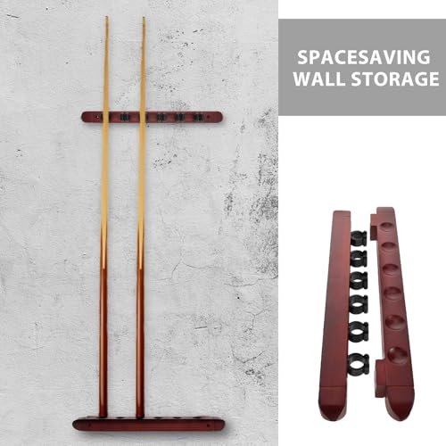POPETPOP 2 Sets Wall Mounted Wooden Pool Stick Rack 6-hole Billiard Cue Organizer Stand Burgundy for Home Bar Snooker Cue Display Holder