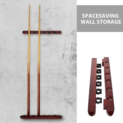 POPETPOP 2 Sets Wall Mounted Wooden Pool Stick Rack 6-hole Billiard Cue Organizer Stand Burgundy for Home Bar Snooker Cue Display Holder