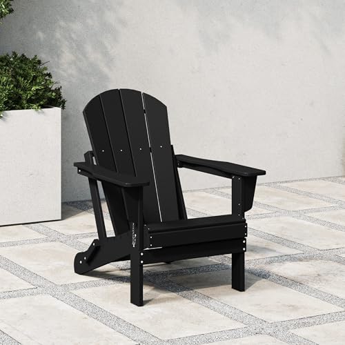 WestinTrends Malibu HDPE Outdoor Patio Folding Poly Adirondack Chair, Black - color: Black, size: 1 Chair