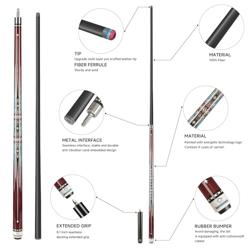 HomeSeason Carbon Fiber Pool Cue 58" with Leather Bag Extender Extension Rod Professional Pool Stick 4-Layer Tip Low Deflection Cue Stick, 3 * 8/8Joint Pin, Ultra-Smooth, Billiard Cue Sticks - color: 20oz with bag