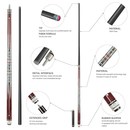 HomeSeason Carbon Fiber Pool Cue 58" with Leather Bag Extender Extension Rod Professional Pool Stick 4-Layer Tip Low Deflection Cue Stick, 3 * 8/8Joint Pin, Ultra-Smooth, Billiard Cue Sticks - color: 20oz with bag