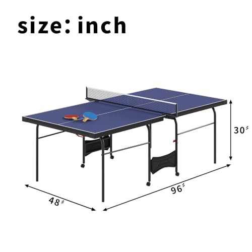Zevemomo Table Tennis Table, Foldable Ping Pong Tables w/ 2 Paddles 3 Balls - color: Blue
