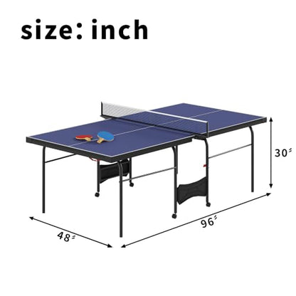 Zevemomo Table Tennis Table, Foldable Ping Pong Tables w/ 2 Paddles 3 Balls - color: Blue