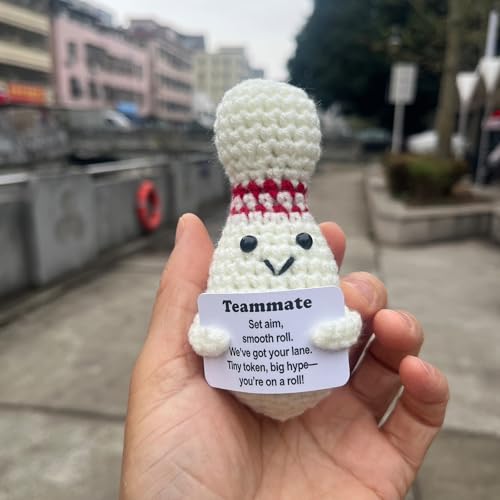 Bowling Accessories Crochet Gifts, Emotional Support Bowling Pin Office Desk Decor Decorations for Women Men (Teammate Gift) - style: Teammate Gift