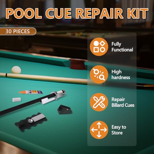 30 pcs Pool Cue Repair Kit 1 5in1 Pool Cue Tips Repair Tool 2 Pool Cue Tip Clamp 12 Billiard Cue Tips 5 Ferrules 6 Chalk Cubes 2 Cue Tips Trimmers