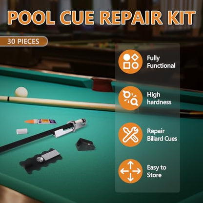30 pcs Pool Cue Repair Kit 1 5in1 Pool Cue Tips Repair Tool 2 Pool Cue Tip Clamp 12 Billiard Cue Tips 5 Ferrules 6 Chalk Cubes 2 Cue Tips Trimmers