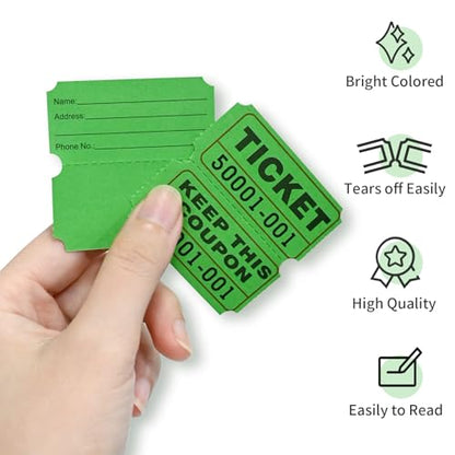 L LIKED Raffle Tickets Double Rolls 1000 Per Roll 50/50 Raffle Tickets for Events,Carnivals, Entry, Class Reward, Prizes(Green) - color: 1000 Green
