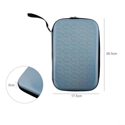 EVA Hard Shell Table Tennis Racket Bag, Waterproof Pong Paddle Case with Elastic Straps, Large Capacity Storage for 2 Rackets and Balls, Portable Carry Handle - size: blue