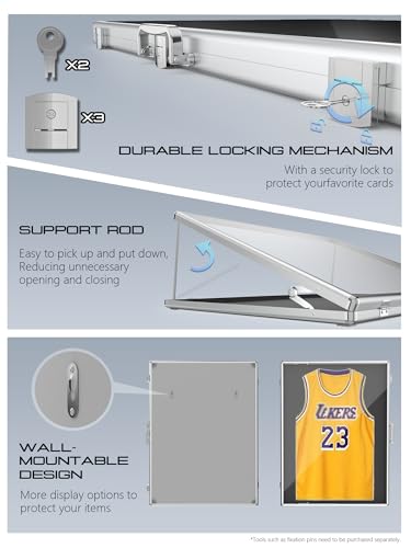 Ultra-Thin 31.4 x 23.6inch Portable Aluminum Card Display Case with Felt Tote Bag, High-Transparency Acrylic, 3 Anti Theft Locks, Sports Trading Card Show Case for Collectible Cards Jewelry Jersey - color: Silver