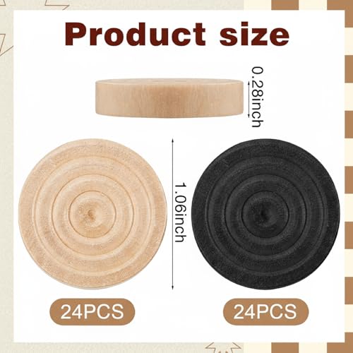 Sumind 48 Pcs Wooden Checkers Pieces 1.06 Inch Checker Pieces in Drawstring Storage Pouch Board Game with Stackable Ridge for Travel Office Backgammon Game(Black, Natural) - color: Black, Natural