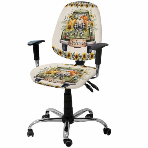 Savannan Office Chair Cover, Farmhouse Sunflower Pumpkin Protective Stretch Elastic Universal Cover for Desk Task Chair,Computer Rotating Chair 1 Pcs Retro Linen Buffalo Check Bow